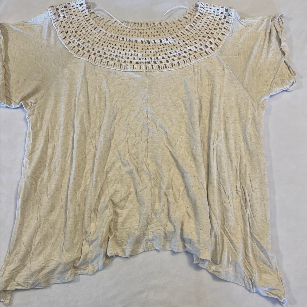 3X Maurices Short Sleeve Crochet Blouse Top plus size taupe tan Spring Summer